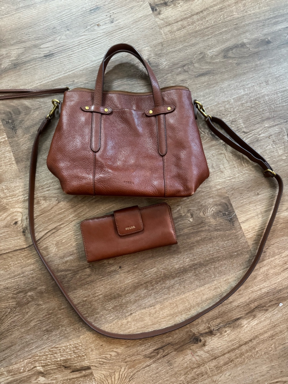 Fossil Brown Leather Shoulder Bag with Matching Wallet